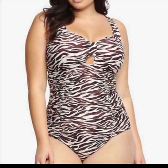 torrid Other - Torrid Brown Zebra Print Peekaboo Halter One Piece Swimsuit 1X